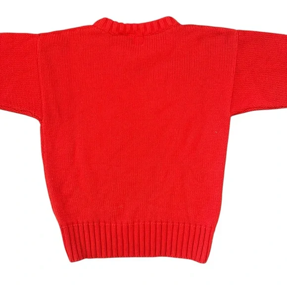 Vintage 80s 90s Red Knit Crewneck Teddy Bear Print Pullover Sweater Size Small - Picture 5 of 8